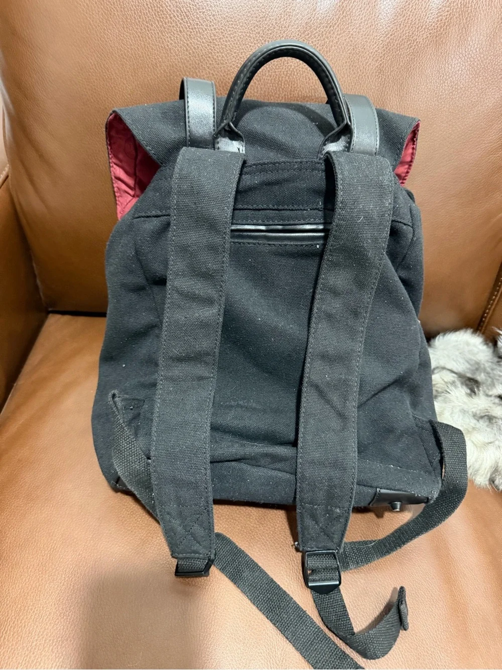 Black Canvas Backpack with Leather Trim